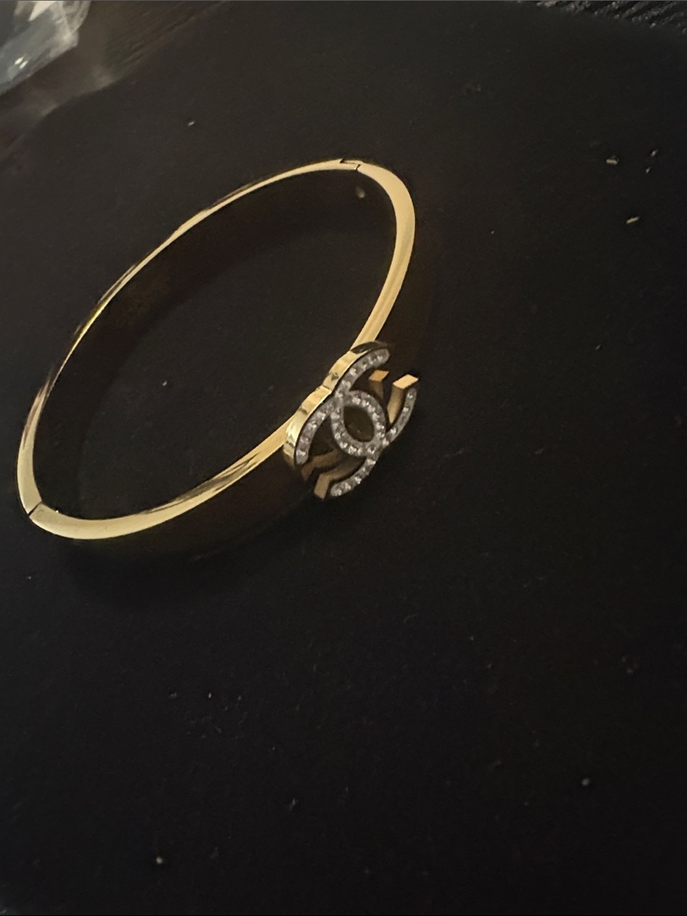Gold-Tone Crystal Logo Bangle Bracelet